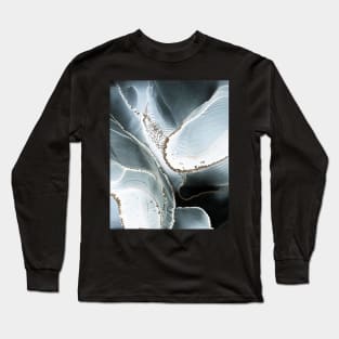 Black, White and Gold Ripples, Monochrome Lines, Abstract Art Long Sleeve T-Shirt